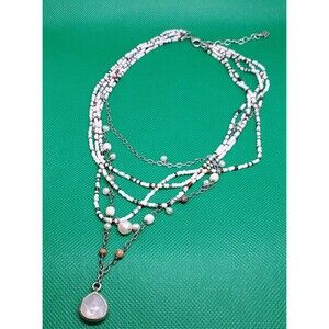 Silpada NECKLACE N1673 Jasper white Pearl Coral tiered Multi strand chain 16"+2"